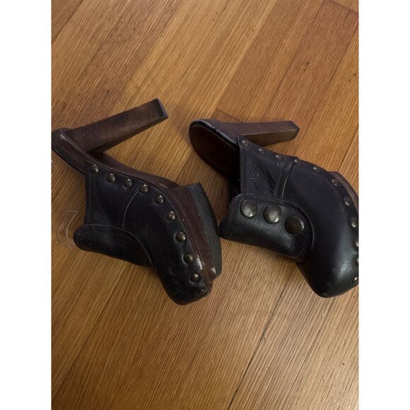 Jessica Simpson Black Leather Studded Heeled Mules With Wooden Sole Size 8 - Picture 2 of 5